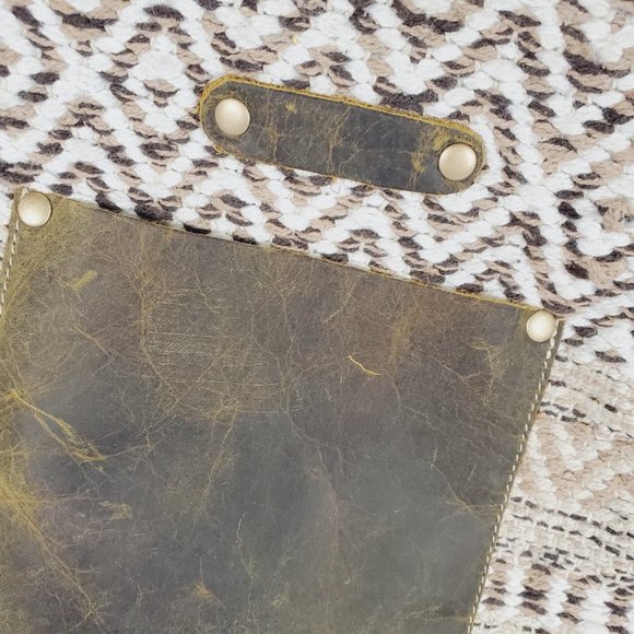 Myra Sand Weaver Upcycled Rug Canvas Leather Crossbody Bag - Picture 2 of 4